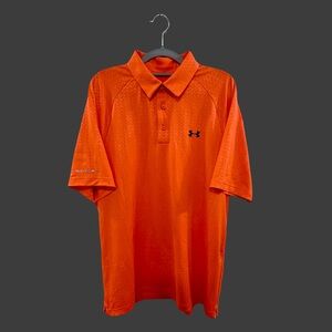EUC - Under Armour Heat Gear Coldblack Orange Geometric Golf Polo AOP